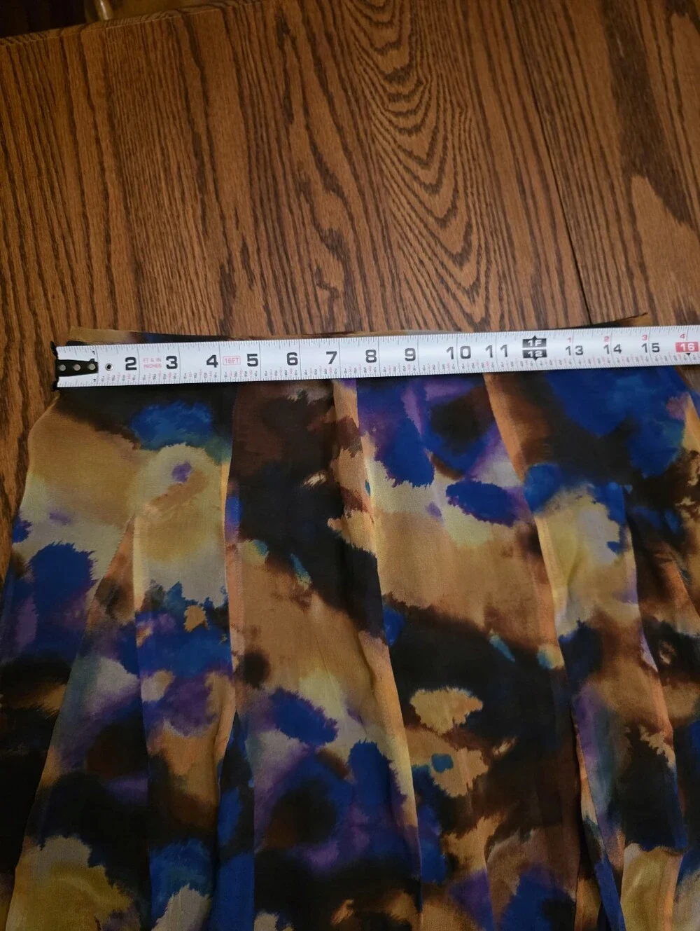 100% Silk Pleated Midi Skirt Petite 6P Abstract Blue Gold Brown Jones New York